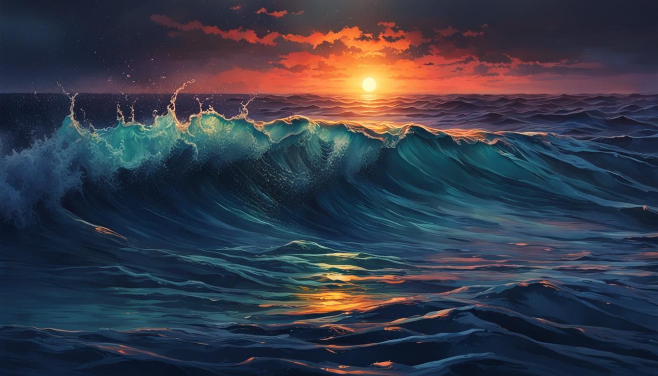 Hyperrealistic Night Ocean in Splash Art Style