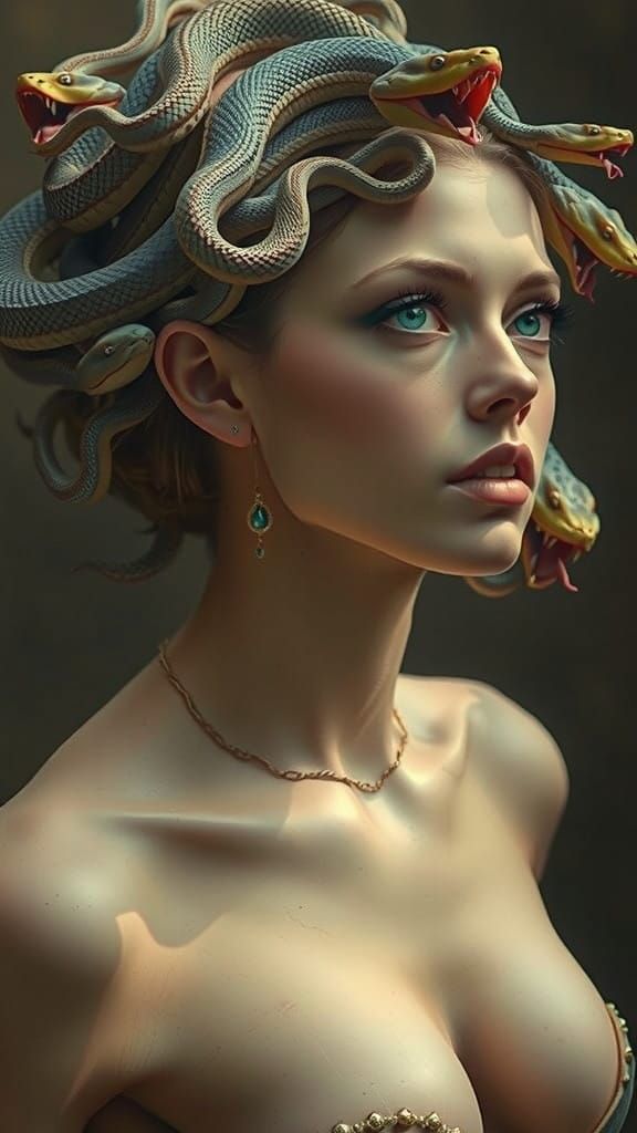 Medusa's Alluring Gaze in High-Fashion Style
