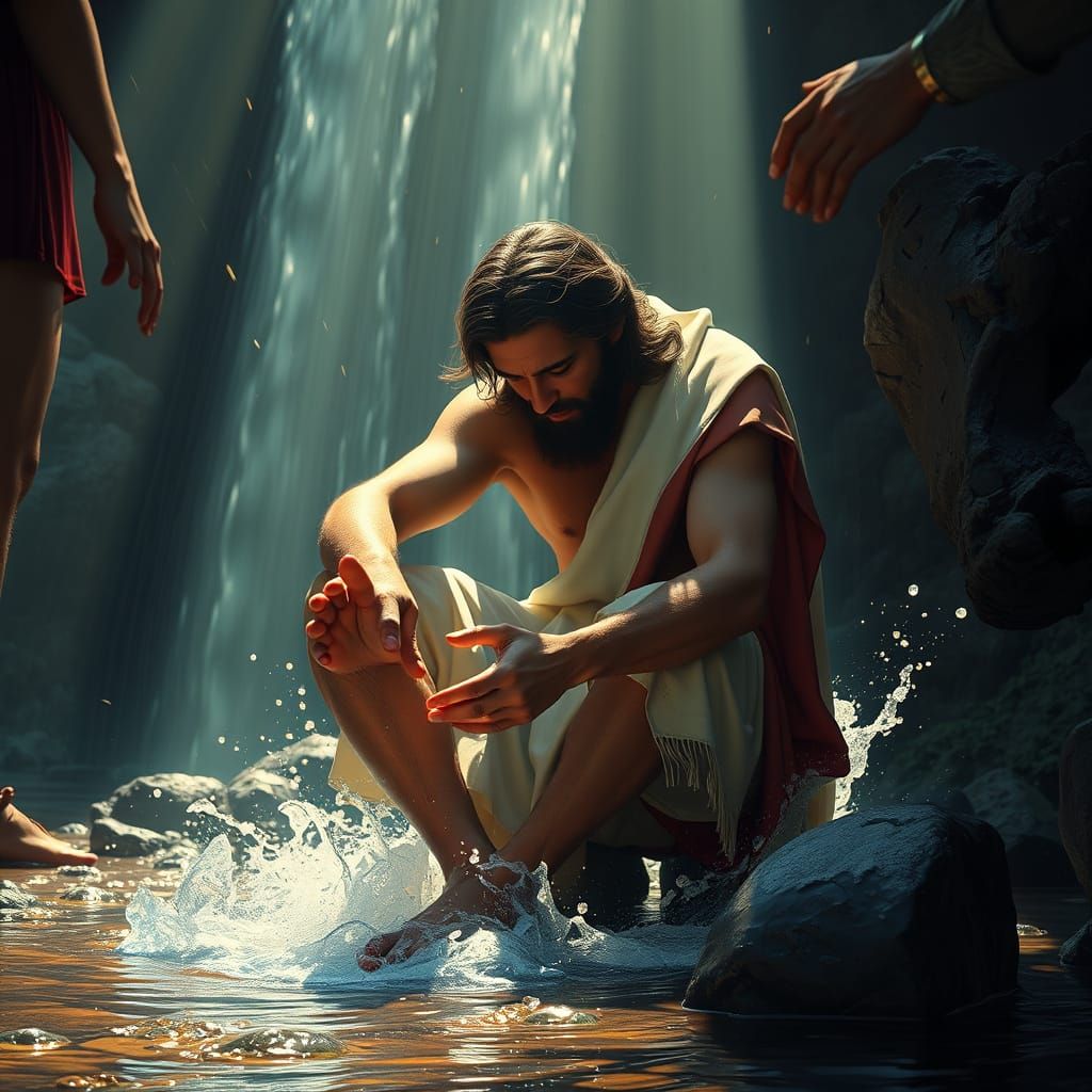 Jesus Washing Apostle Feet in Fantastical 4K