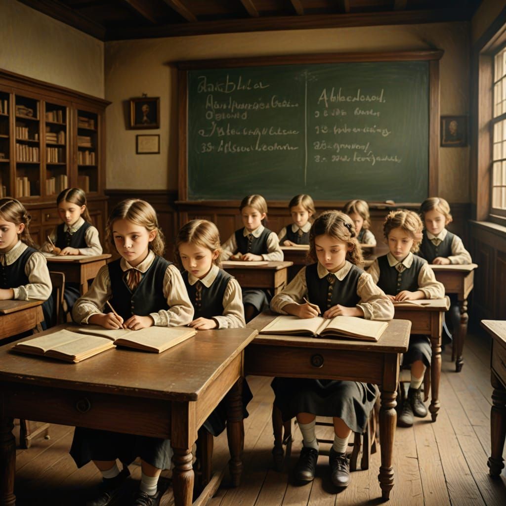 Victorian Classroom Scene in Classic Realism Style