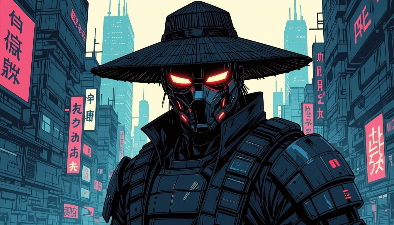 Cyberpunk Warrior in Gritty Graphic Novel Style