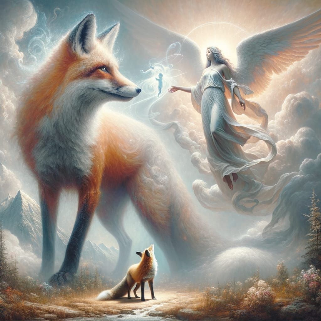 Ethereal Fox and Angel in Oil Painting Style