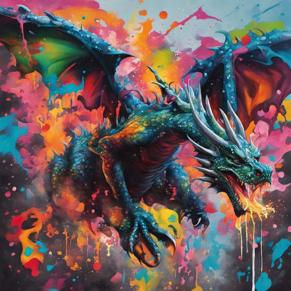 Dragon in Flight as Graffiti Art