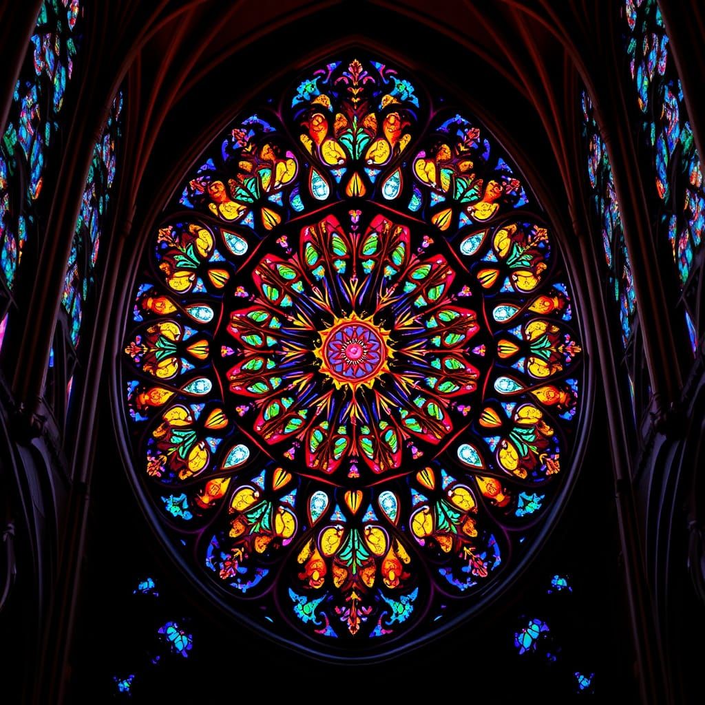 Kaleidoscope Stained Glass in Gothic Art Nouveau Style