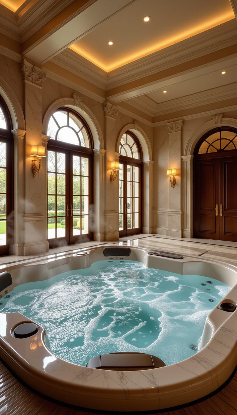 Luxurious Mansion Interior with Bubbling Jacuzzi