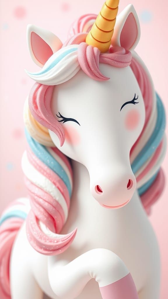 Pastel Unicorn with Rainbow Mane in Kawaii Style