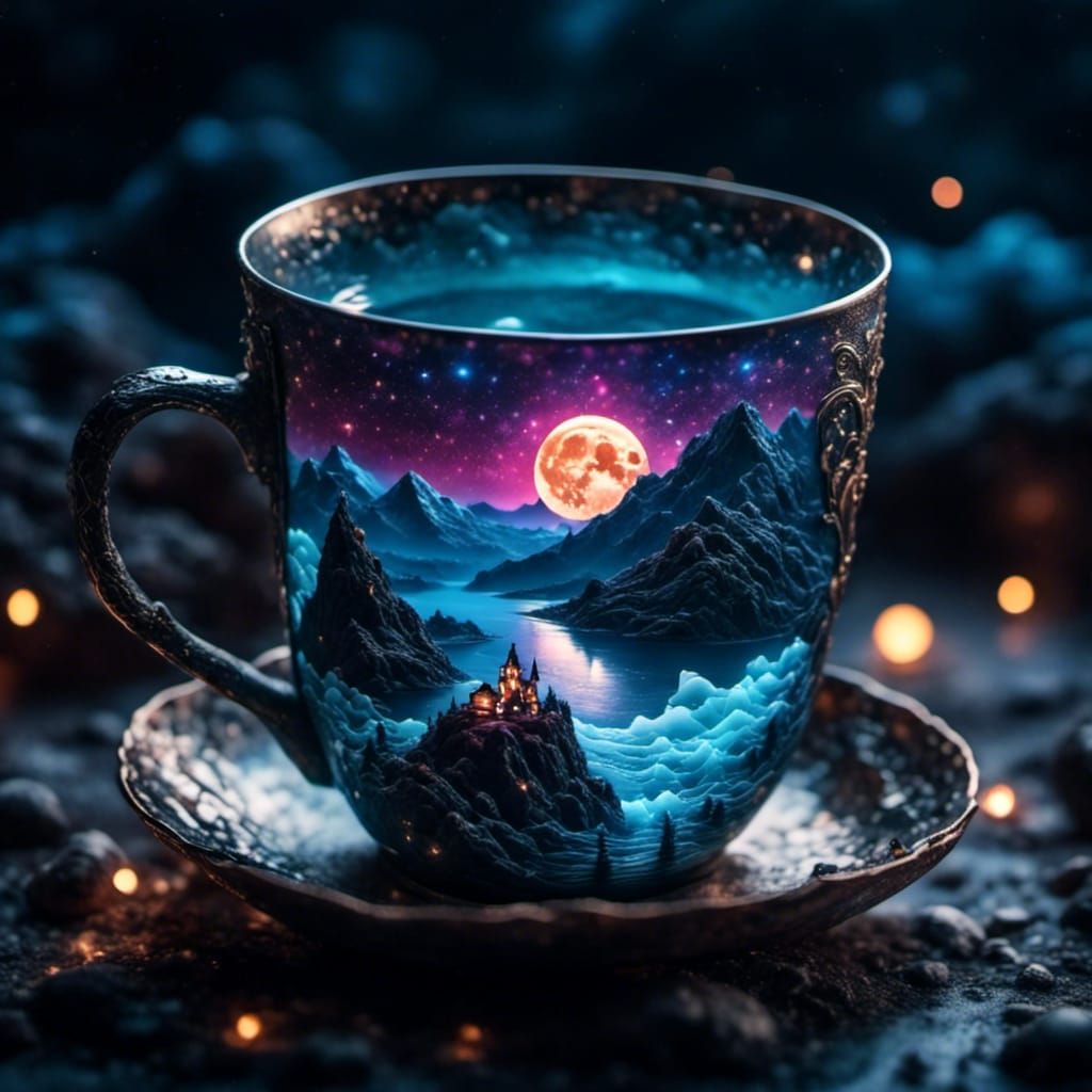 Moonlit Reflection: Cup on Ocean Waves