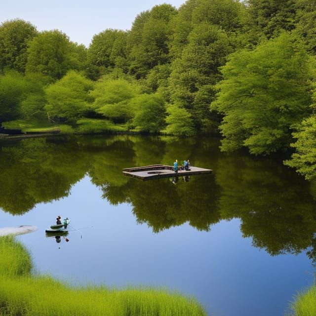 Peaceful Pond Scene in Park: Detailed Matte Painting