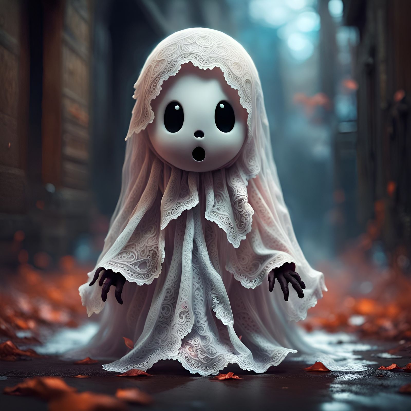 Adorable Lace Sheet Ghost in Hyperdetailed Style