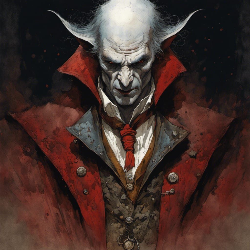 Detailed Vampire Portrait in Watercolor Style