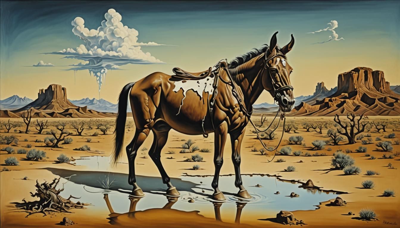Surreal Arizona Mule in Dali Style Oil Painting