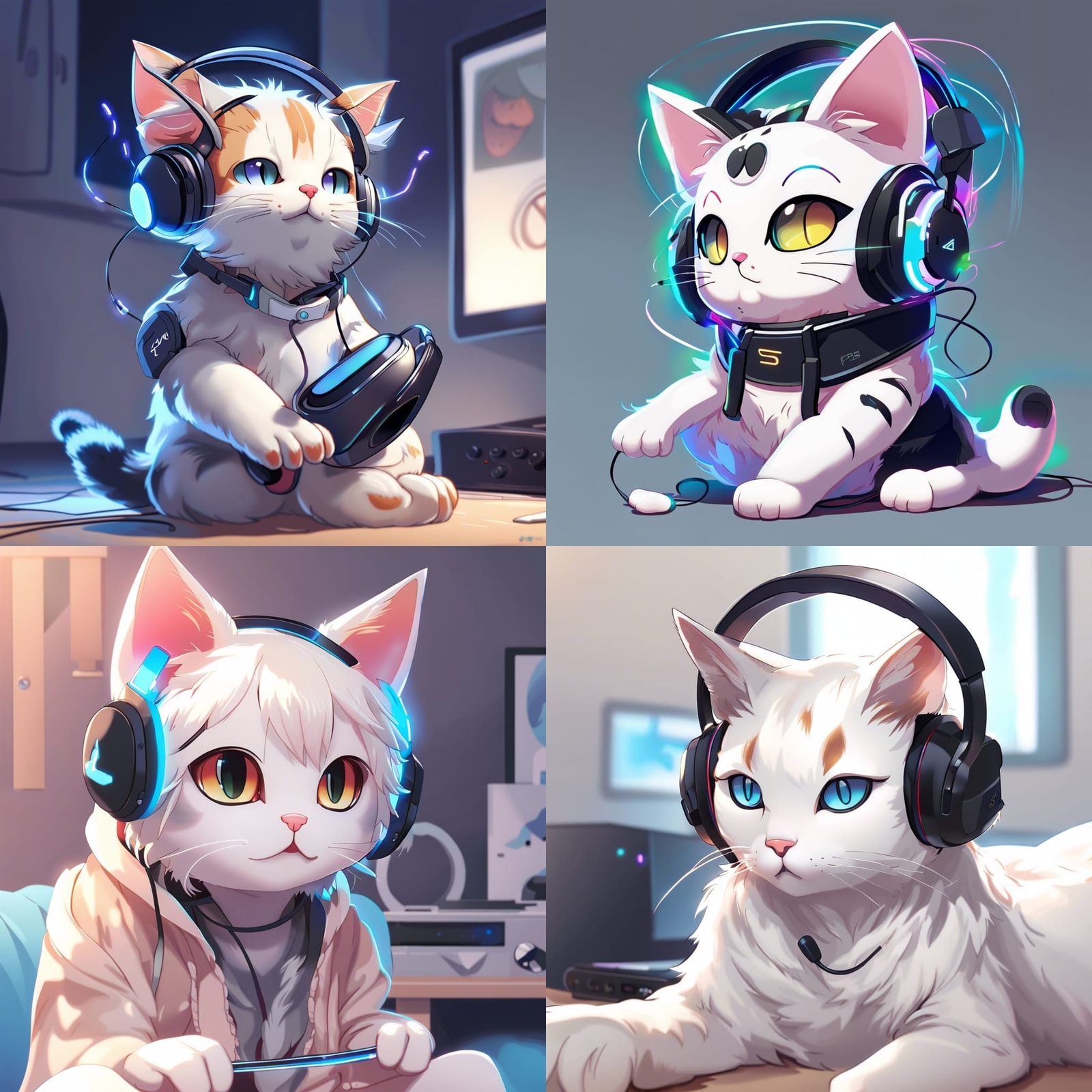 Cat Gamer Anime Style Plays PS5