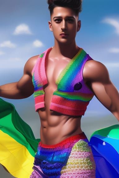 Crossdressing Man in Rainbow Top: Artgerm Style