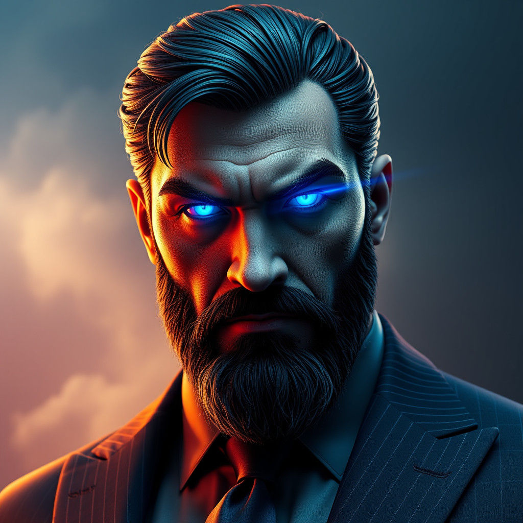 Imposing Figure in Dark Blue Suit, Matte Painting