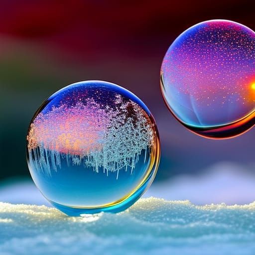 Frozen Iridescent Bubbles in Hyperrealistic Style
