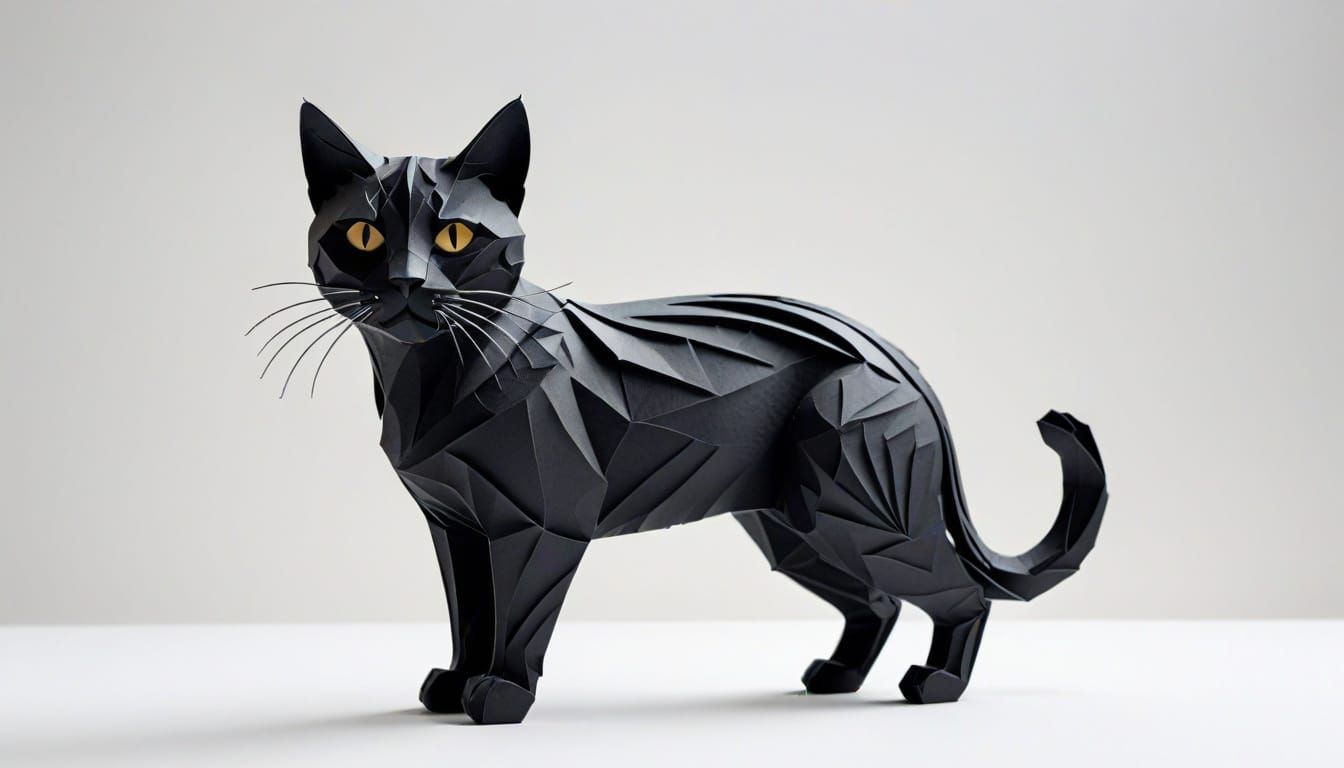 Abstract Papercraft Cat on White Background