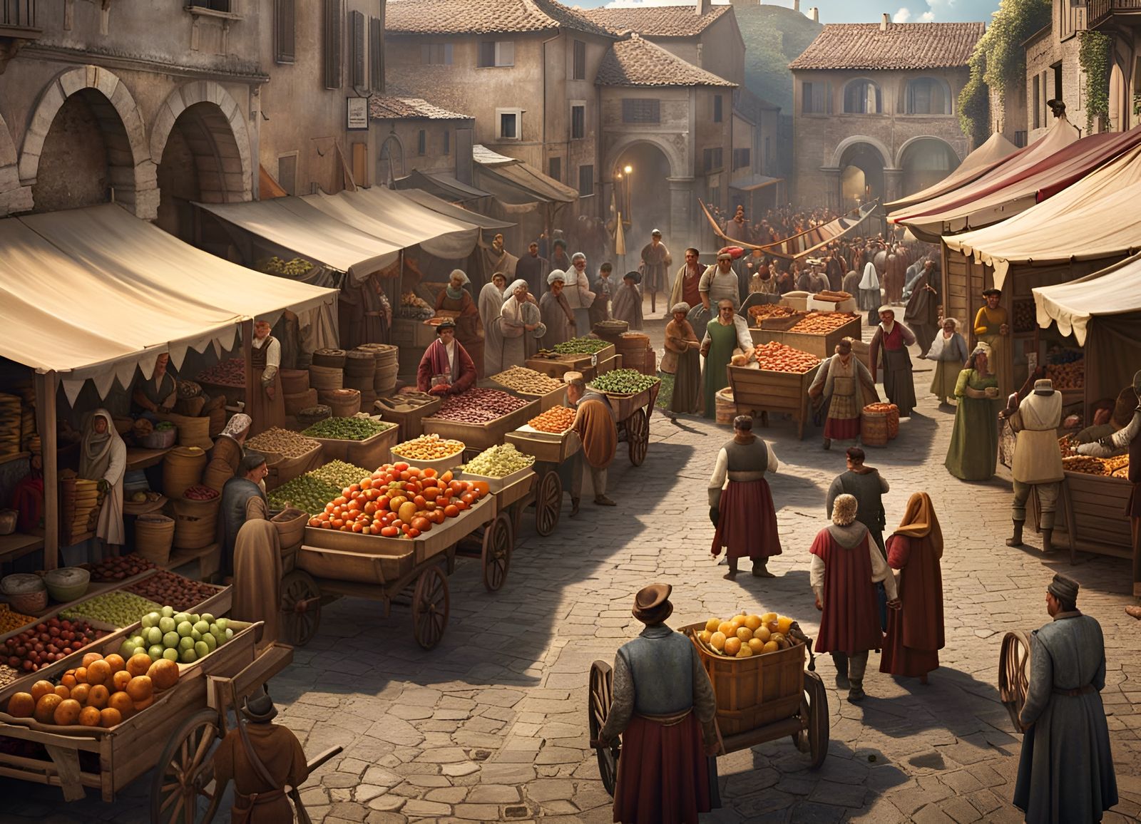 A medieval food market in Italy