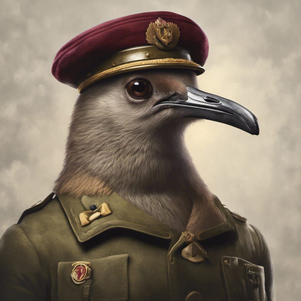 Kiwi Bird Portrait in Military Uniform