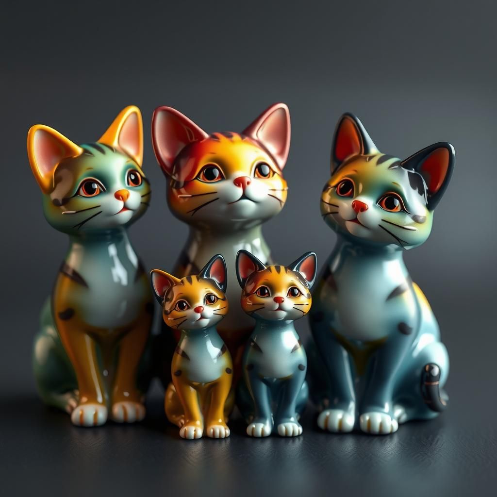 Enameled Glass: A 3D Rendering of Cats