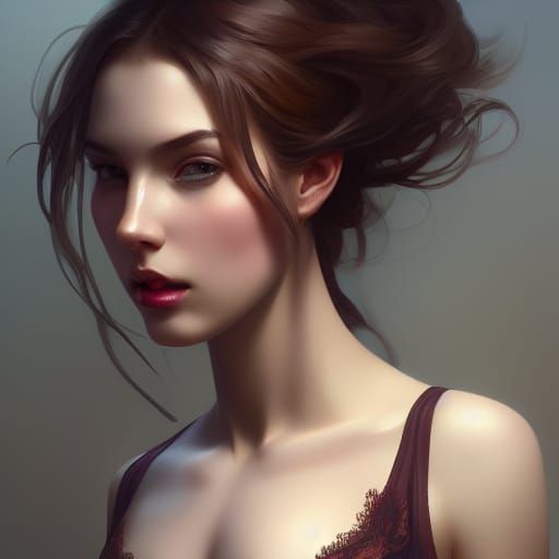 Beautiful Girl Portrait in Art Nouveau Style