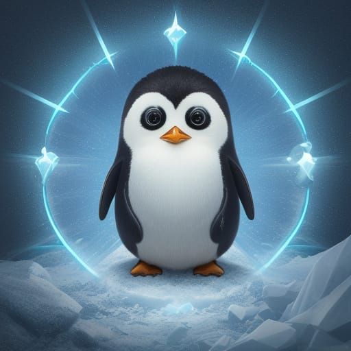 Whimsical Fluffy Penguin with Spectral Aura