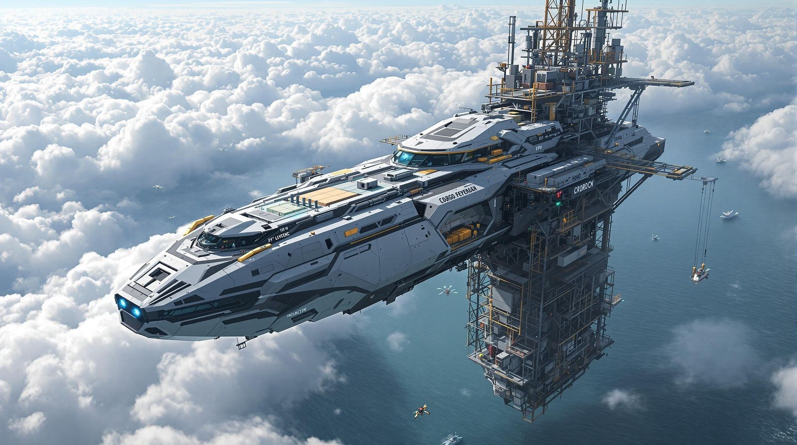 Cargo Hovercraft Docks at Floating Island Skyport