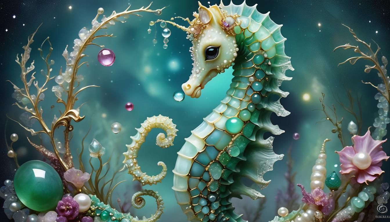 Sparkling Seahorse Emerges: Surreal Digital Art