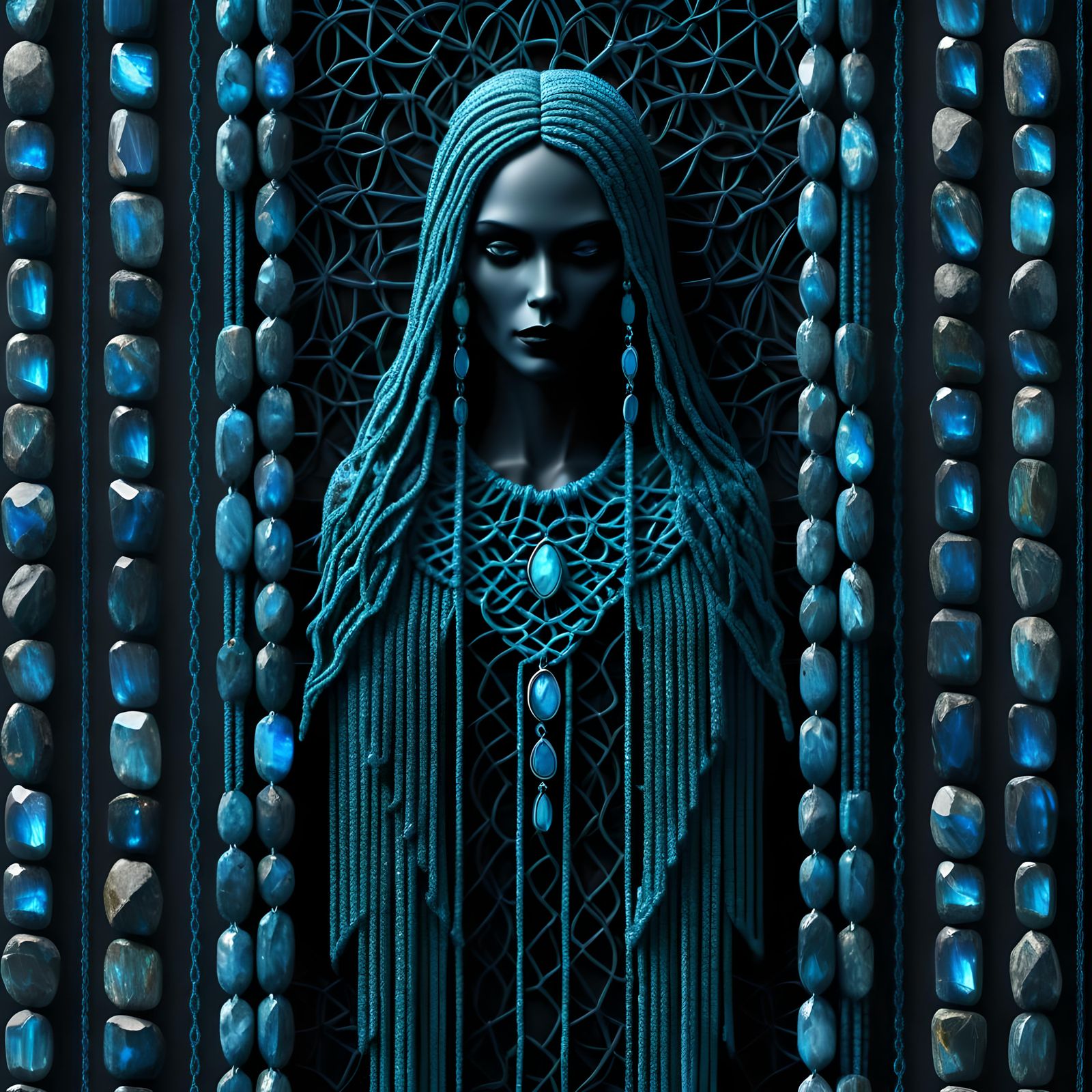 Macrame of Labradorite with Vampire Silhouette in 3D