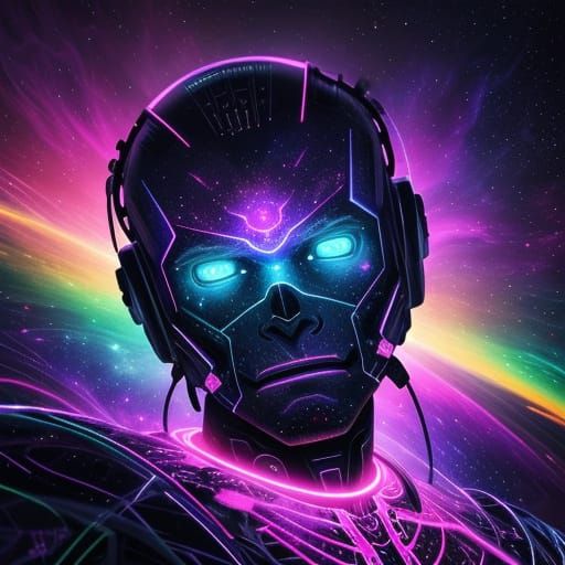 Cosmic Astral Being in Vibrant Mixed Media Style