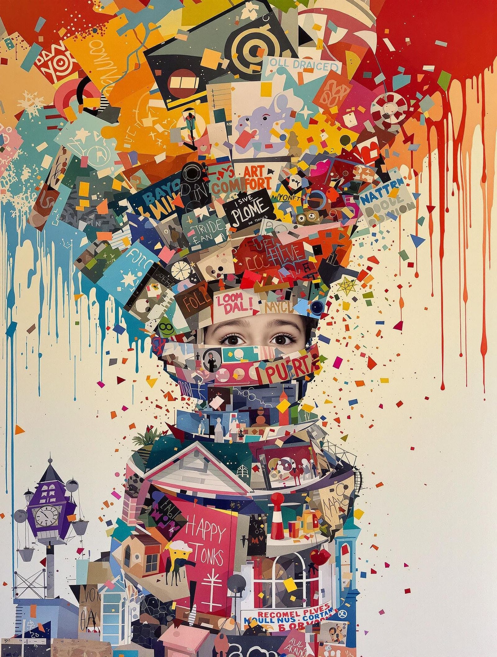 Surreal Child Portrait Amidst Art Tornado