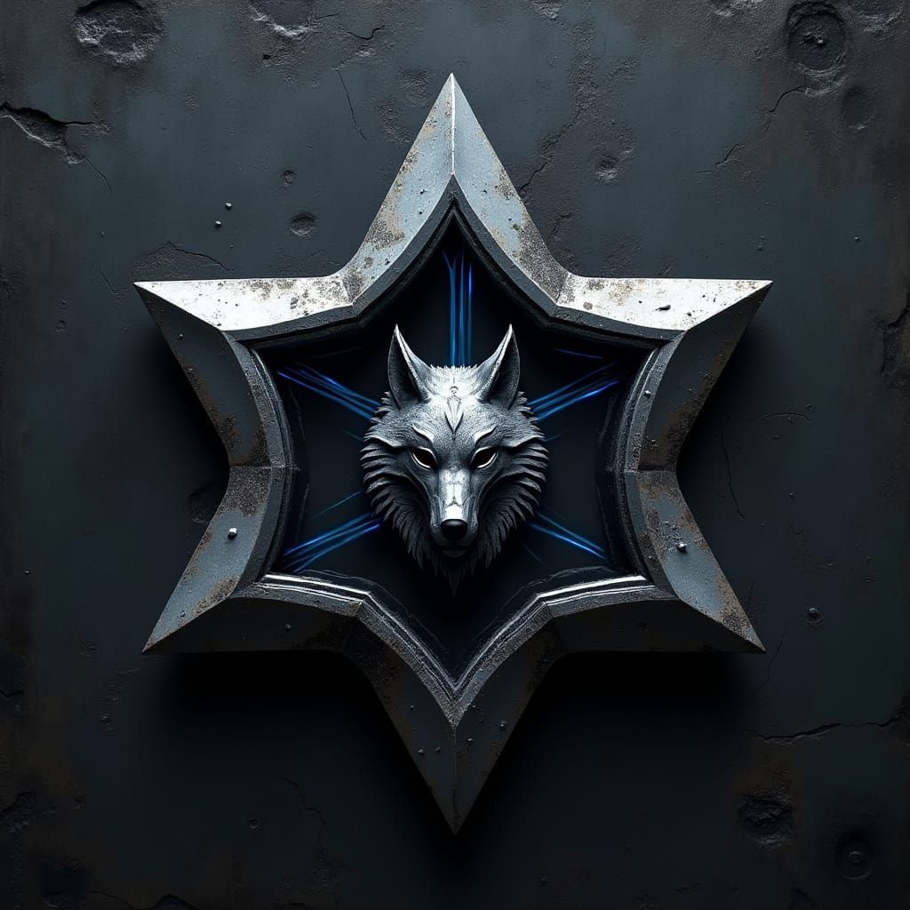 Militaristic Star Insignia with Wolf's Head Glyph and Circui...