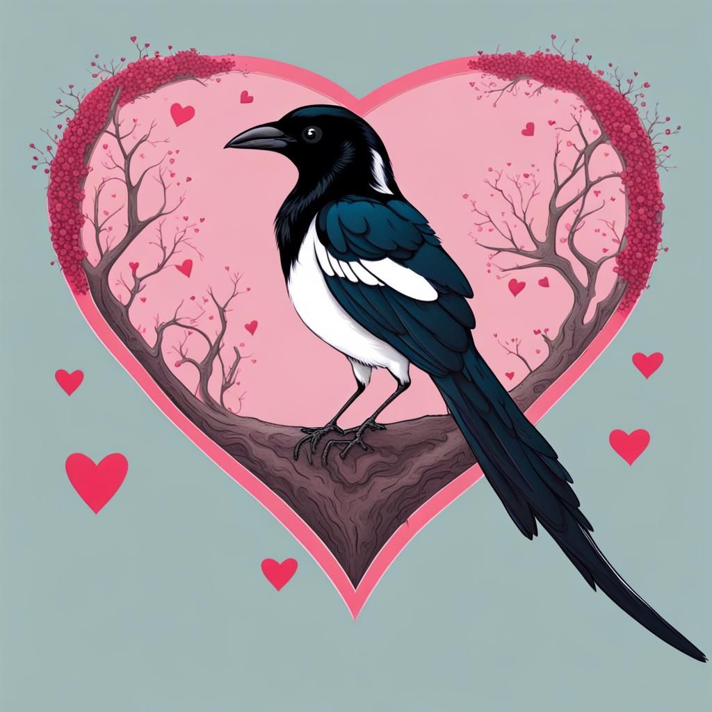 Magpie with Heart Illustration