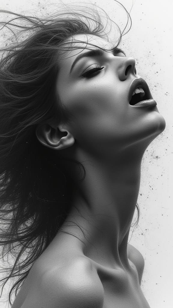 Ethereal Woman in Charcoal Sketch of Sensual Ecstasy