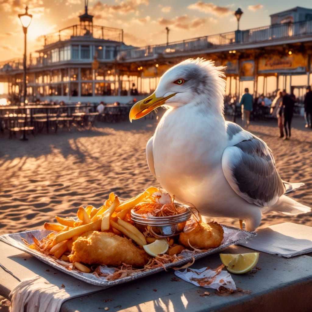 Seagull's Seaside Feast: A Hyper-Realistic Wildlife Portrait