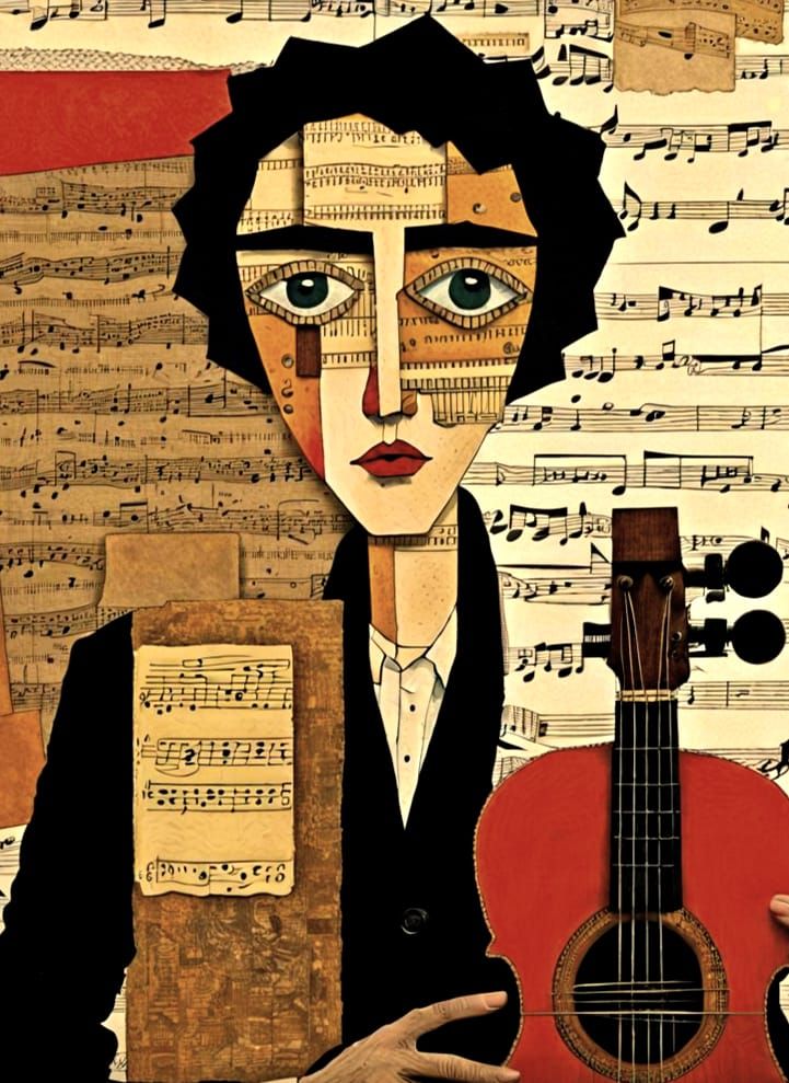 Dark Moody Collage Masterpiece in Cubist Style