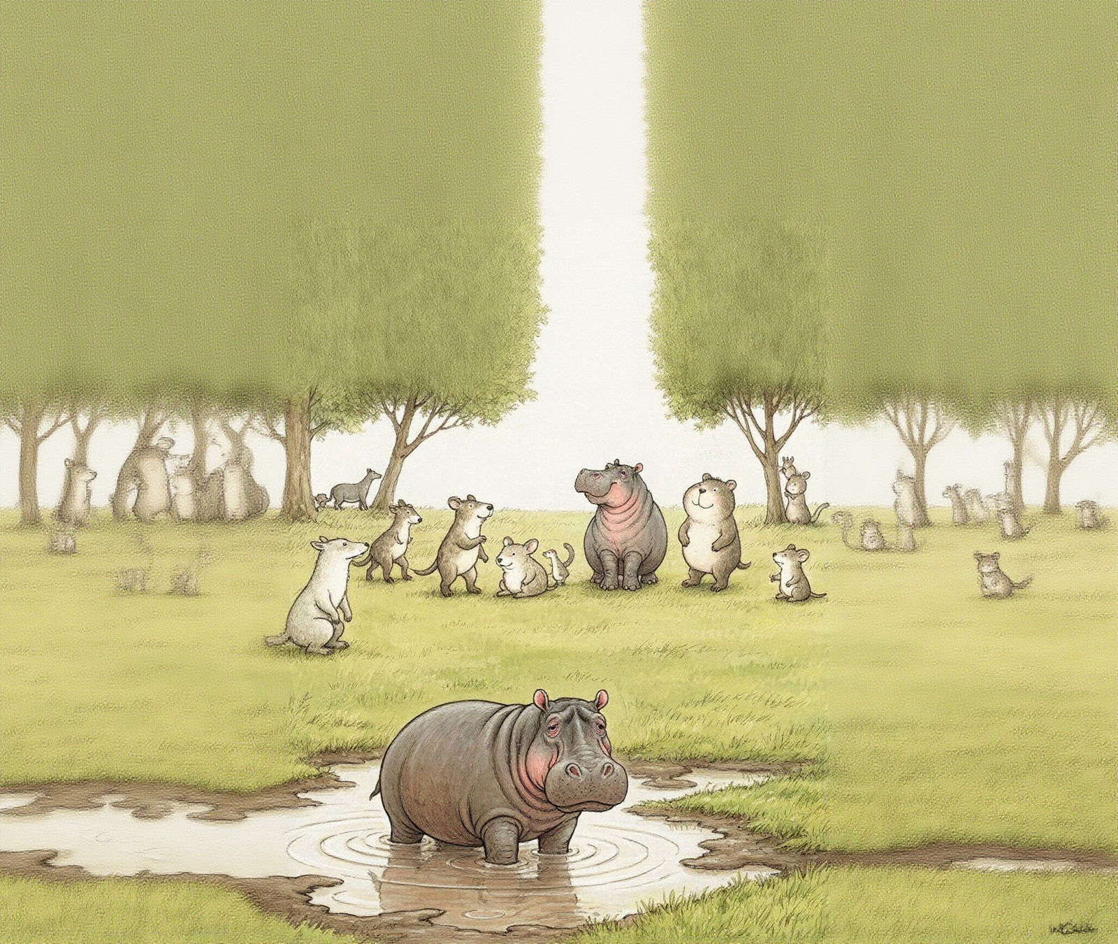 Lonely Hippo in Mud, Digital Art