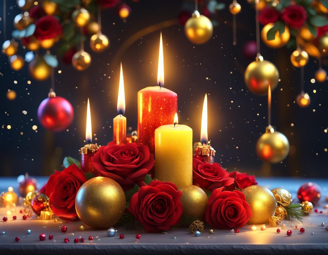 Festive Candles and Roses in Detailed Matte Painting