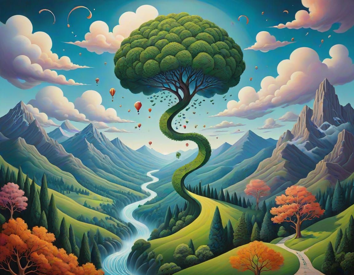 Enigmatic Question Mark Suspended in Dreamlike Landscape