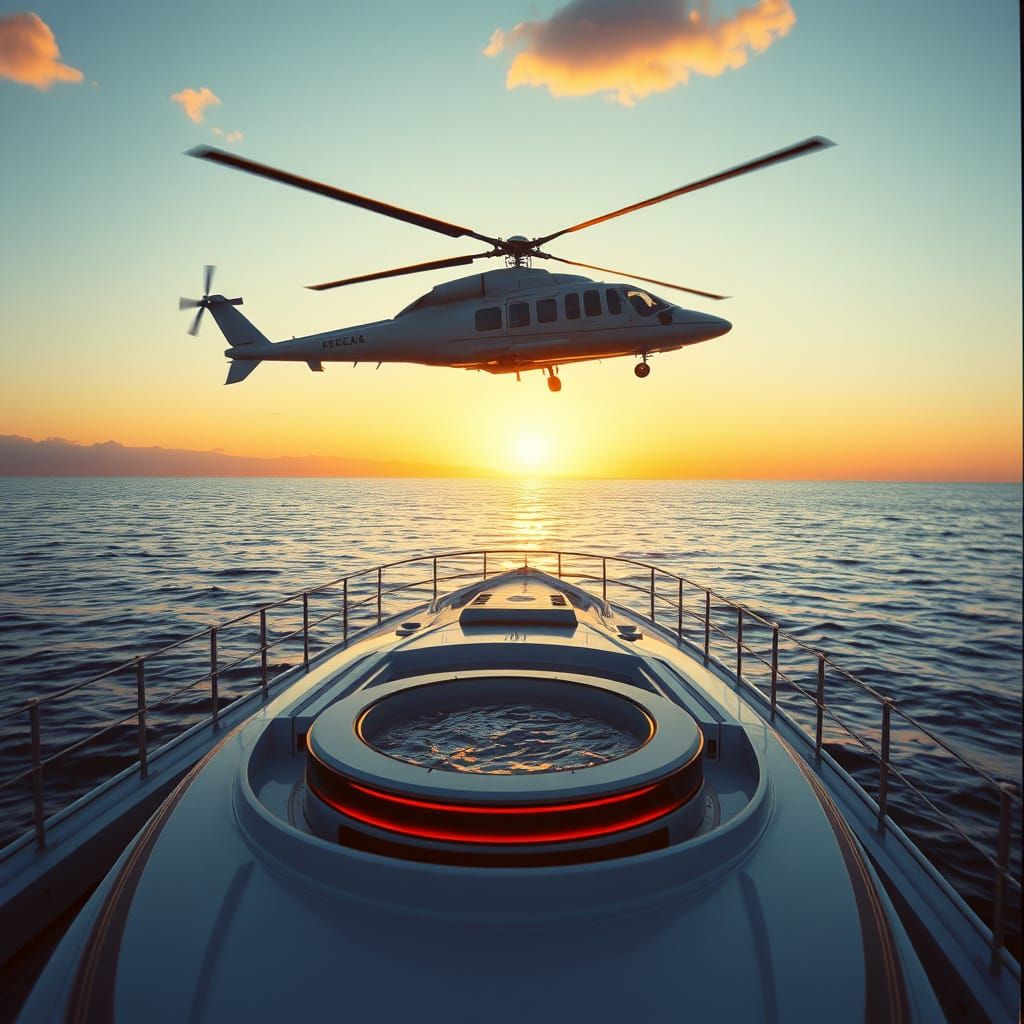 Futuristic Yacht Sunset: Cinematic Sci-Fi Film Still