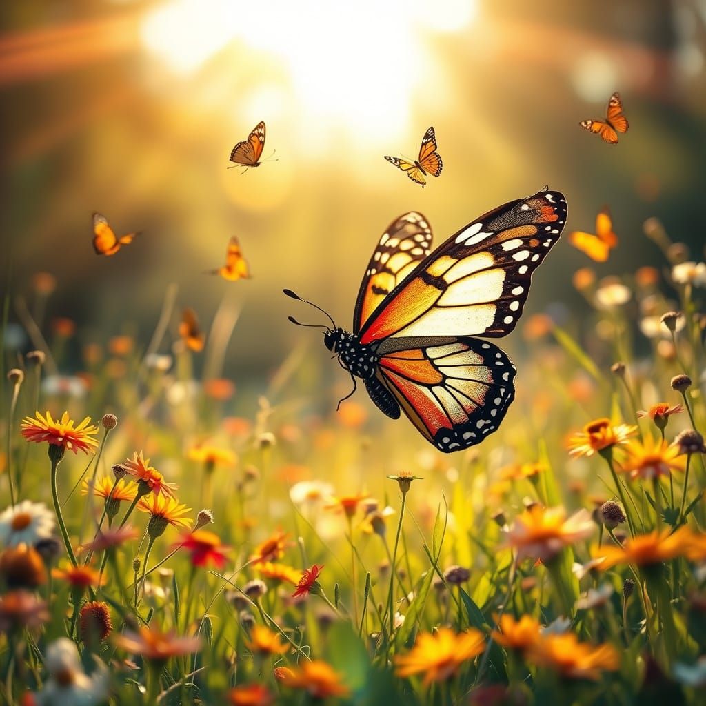 Butterfly in Wildflower Meadow: Graffiti Art Style