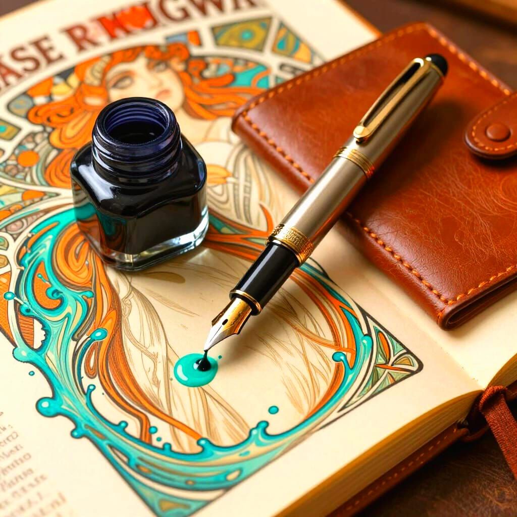Fountain Pen, Ink Pot, and Journal in Dynamic Lighting