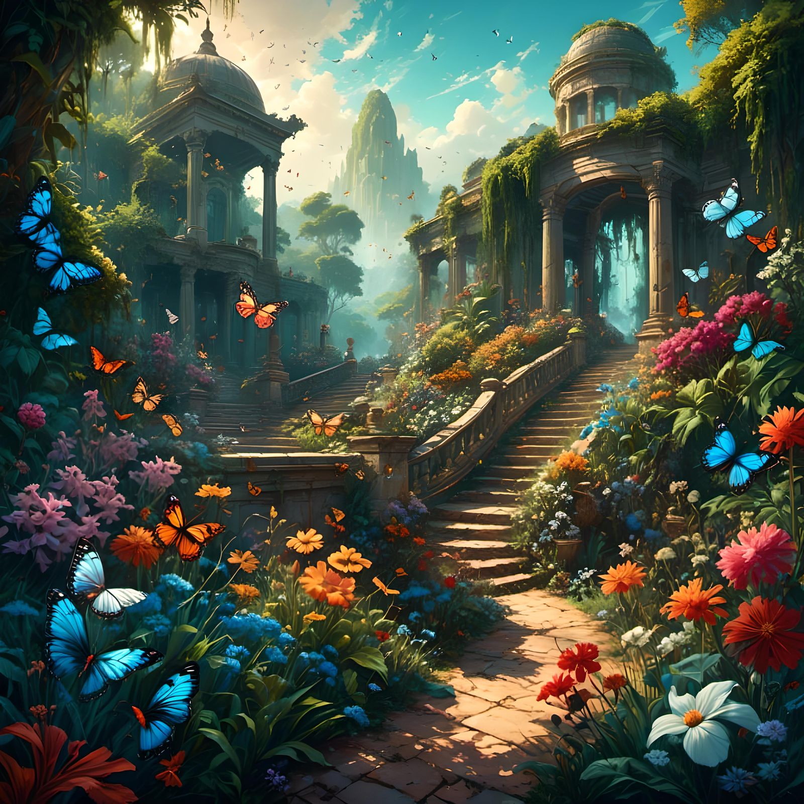Vibrant Butterfly Garden Landscape by Dan Mumford