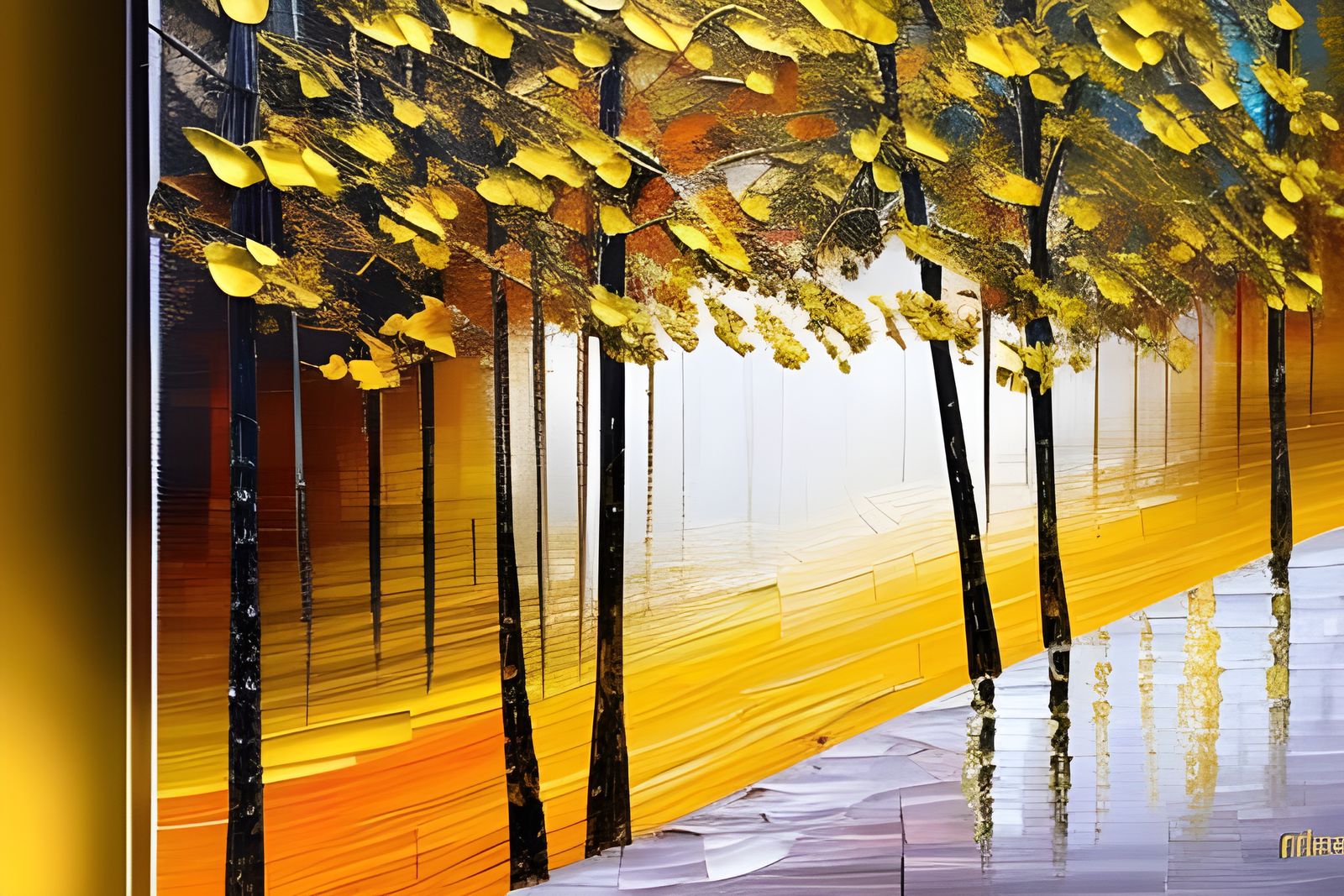 Trees Near River in Neo-Impressionist Oil Painting