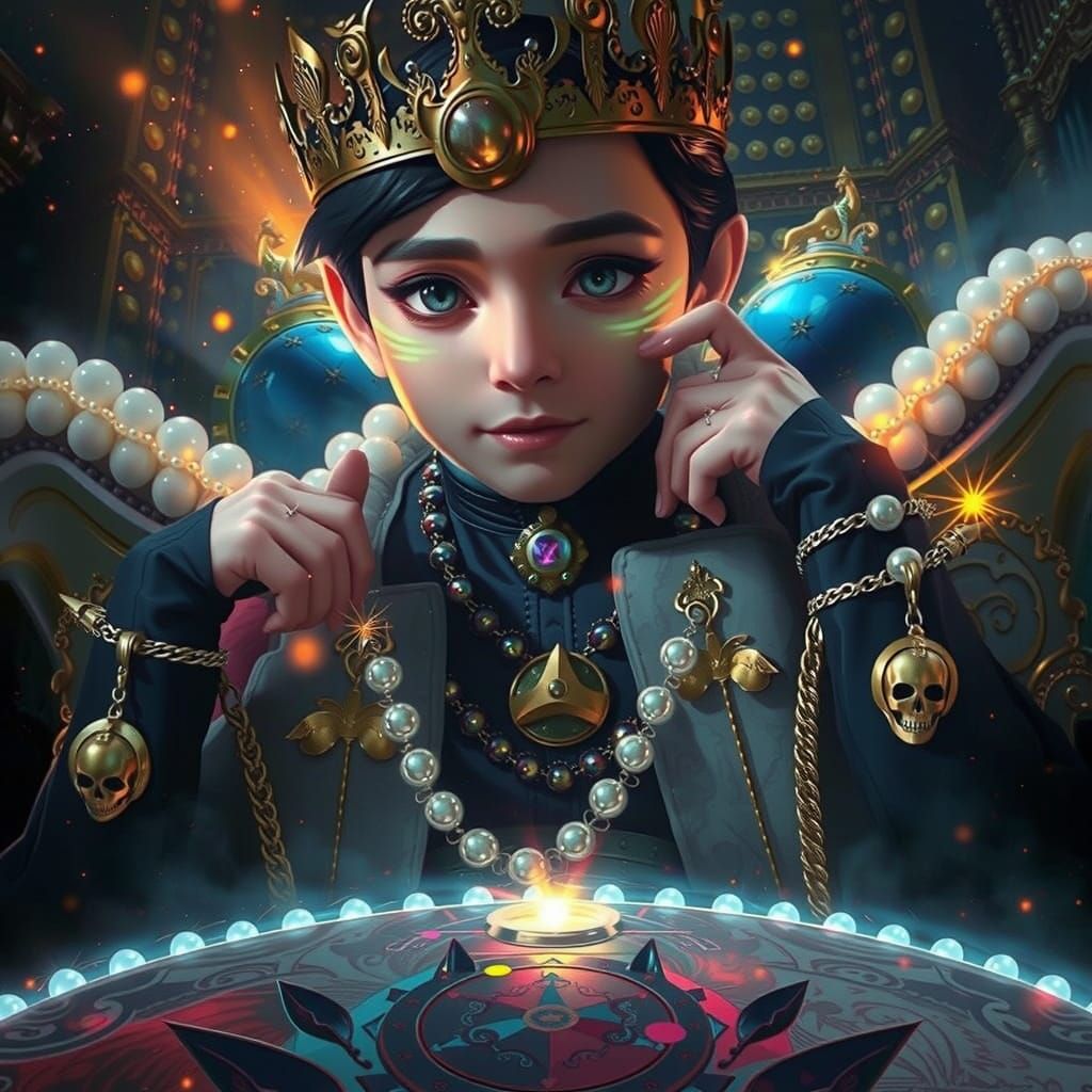 Opulent King on Throne in Dimly Lit Chamber