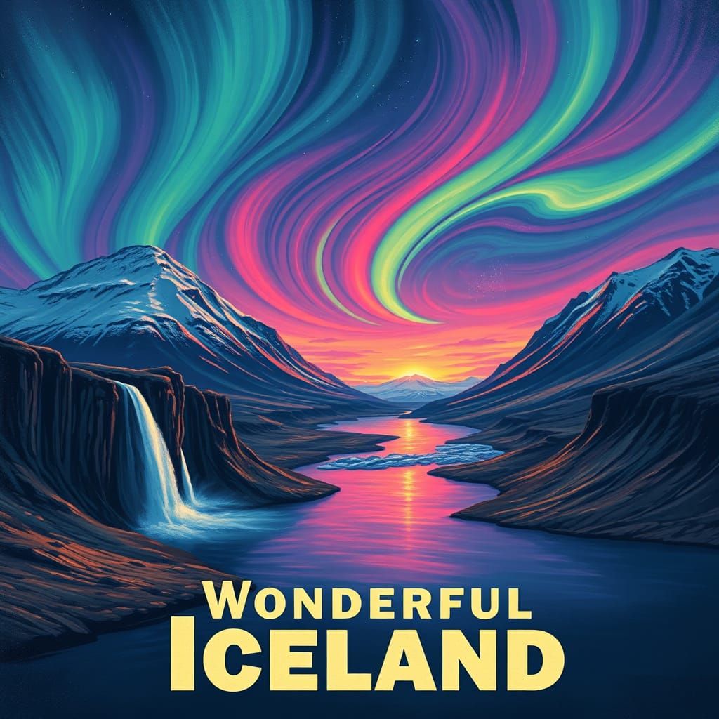 Dreamy Icelandic Landscape with Northern Lights
