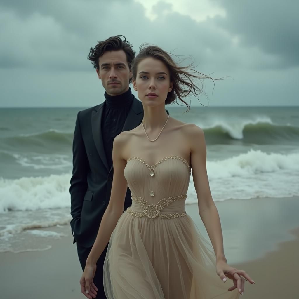 Windswept Romance on a Stormy Beach