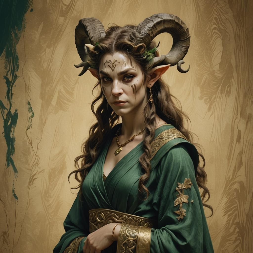 Female Satyr Bard in Matte Painting Style