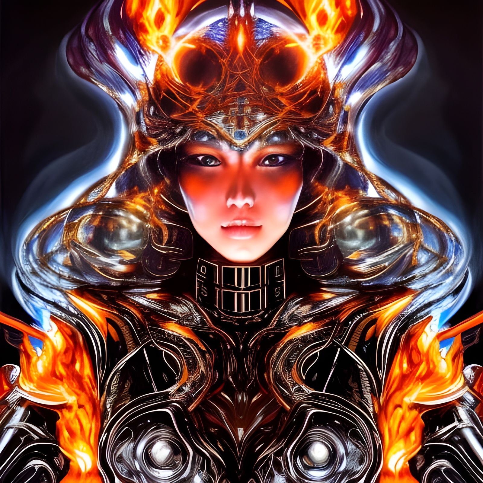 Fiery Armored Wizard Portrait with Ruby Inlays