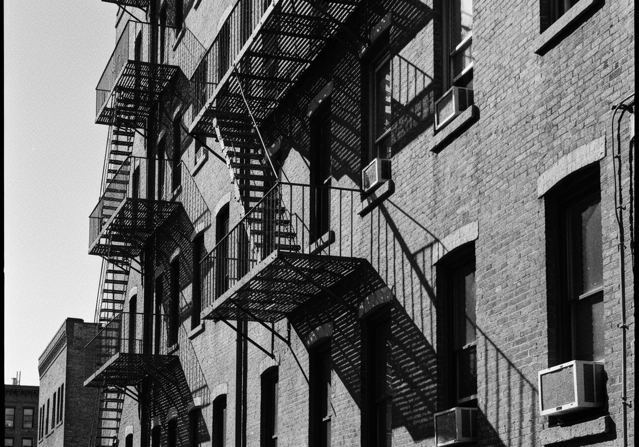 Gritty Black and White Fire Escape Photograph