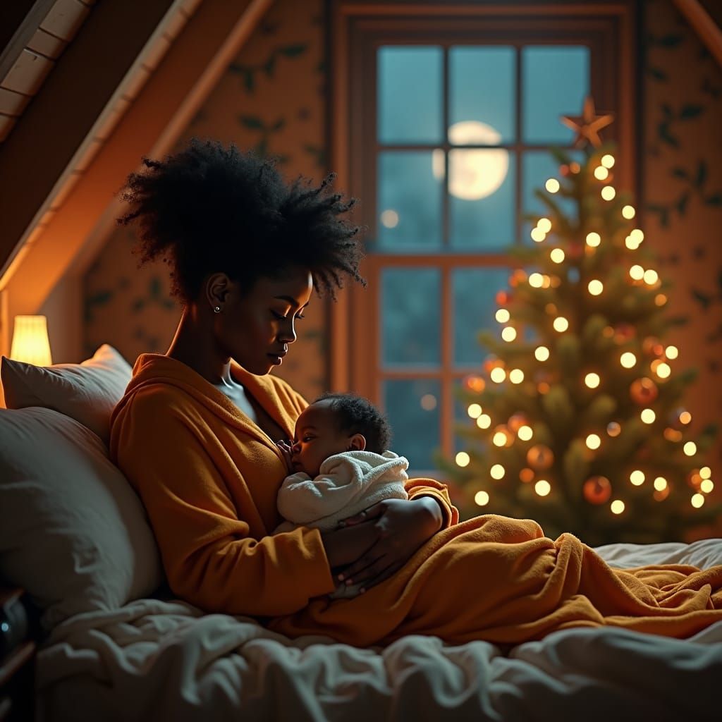 Mother and Child Christmas Portrait in Dreamlike Fantasy